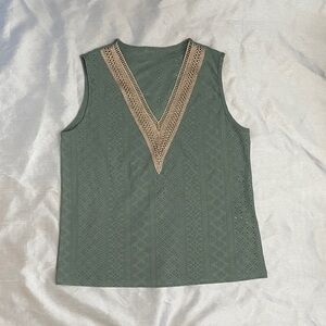 SHEIN Olive Green Tank Top with Beige Lace